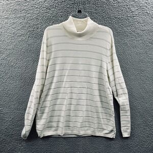 Chicos Womens Sweater XL Cream Striped Mock Neck Lightweight Soft Knit Pullover